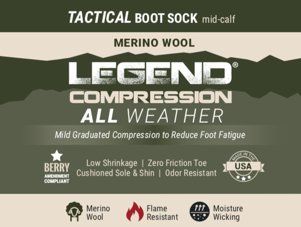 LEGEND® (All Weather) Compression Merino Wool Tactical Boot Socks- Unisex