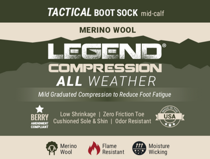 LEGEND® (All Weather) Compression Merino Wool Tactical Boot Socks- Unisex