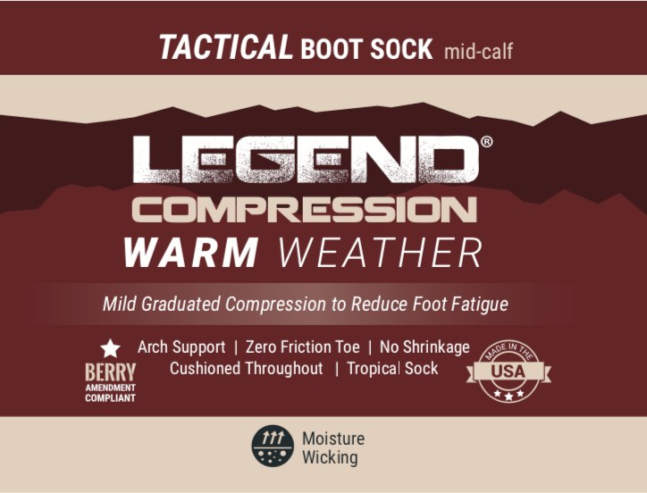 LEGEND® (Warm Weather) Compression Moisture Wicking Nylon Tactical Boot Socks - Unisex